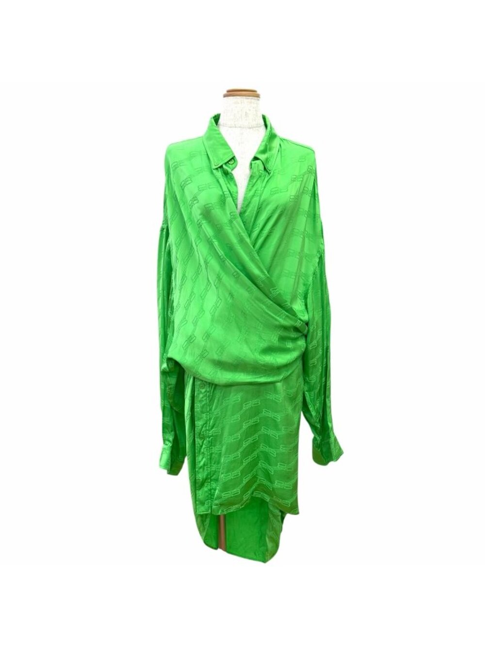 Balenciaga BB Monogram Cache Coeur Style Long Sleeve Shirt Dress Green 34